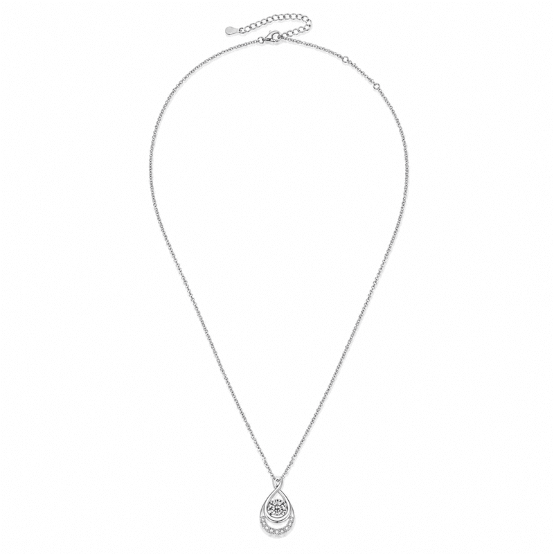 glamavera-elyenne-pendant-silver-full-necklace-view GLAMAVERA Elyenne Pendant 1CT moissanite infinity necklace in gold, full view on a white background