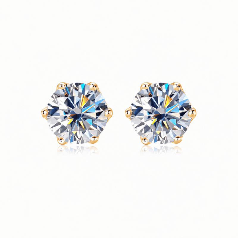 GLAMAVERA Fenroe Studs gold-tone moissanite earrings Sterling 925 Silver 18K Gold 0,5CT, front view