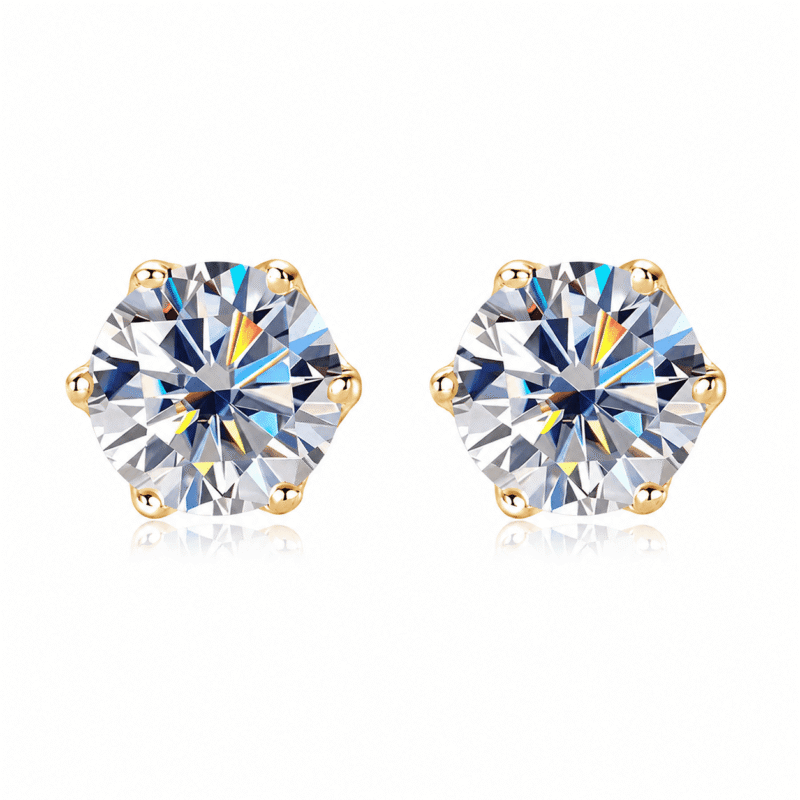 GLAMAVERA Fenroe Studs gold-tone moissanite earrings, front view