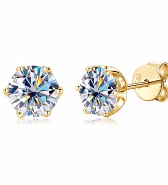 Fenroe Studs gold-tone moissanite earrings shown from the front and side
