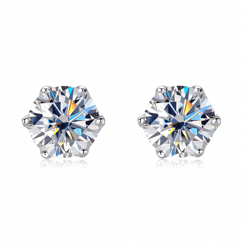 GLAMAVERA Fenroe Studs moissanite earrings in 925 sterling silver, front view