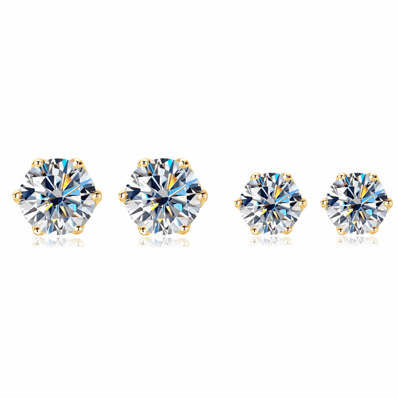 GLAMAVERA Fenroe Studs moissanite earrings shown in two available sizes