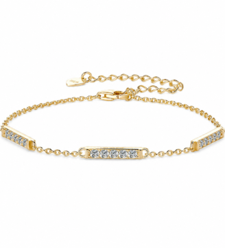 GLAMAVERA Halvane moissanite station bracelet in 14K gold-plated 925 sterling silver on a white background