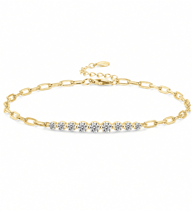 Pulsera Kessane Bar de GLAMAVERA, una pulsera tipo «tenis» de moissanita en plata de ley 925 chapada en oro de 14 quilates