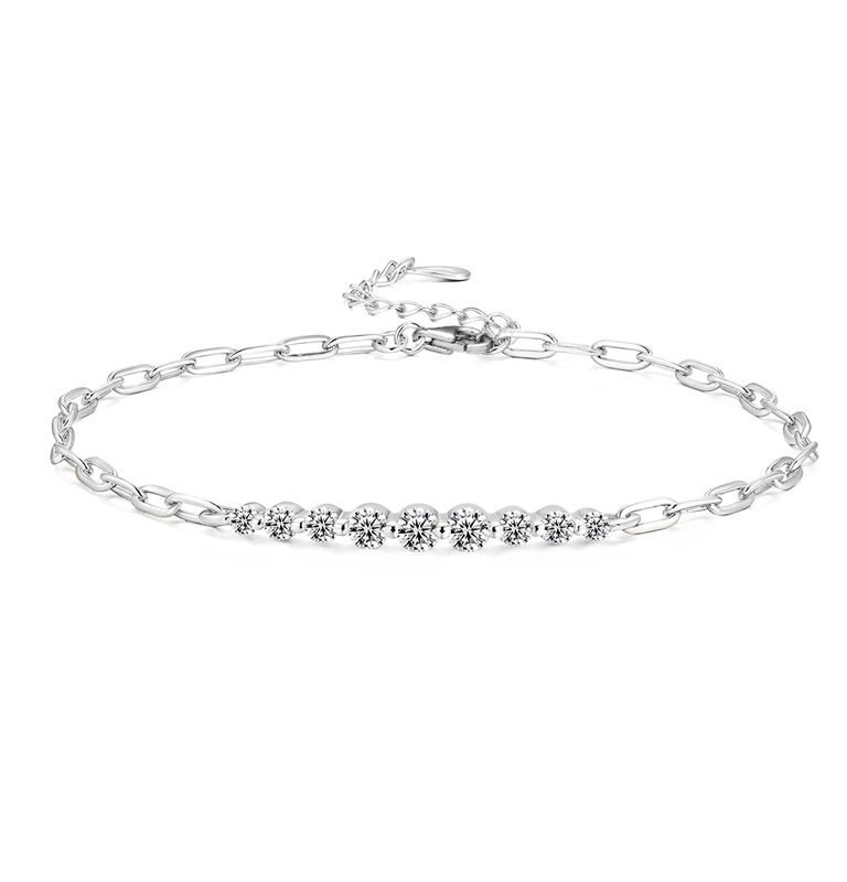 Pulsera Kessane Bar de GLAMAVERA, una pulsera tipo «tennis» de moissanita en plata de ley 925 sobre fondo blanco