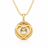 Back view of the gold Lyrane Halo Pendant Necklace by GLAMAVERA, showing the openwork design and center moissanite