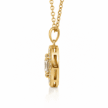 Side profile of the gold Lyrane Halo Pendant Necklace by GLAMAVERA, showing the pendant structure and raised stone setting