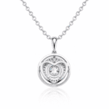 Back view of the silver Lyrane Halo Pendant Necklace by GLAMAVERA, showing the openwork design and round moissanite stone