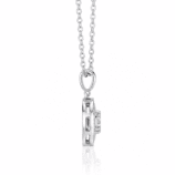 Side profile of the silver Lyrane Halo Pendant Necklace by GLAMAVERA, showing the pendant depth and stone setting