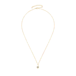 Full view of the gold GLAMAVERA Nerine Pendant 1CT Moissanite Curl Necklace with extension chain on a white background.