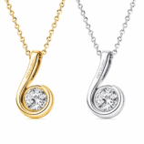Front close-up of the gold and silver GLAMAVERA Nerine Pendant 1CT Moissanite Curl Necklaces on a white background