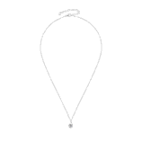 Full view of the silver GLAMAVERA Nerine Pendant 1CT Moissanite Curl Necklace with extension chain on a white background.