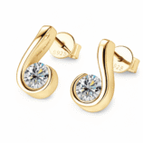 Gold-tone Nerine Studs with round moissanite stone in an angled close-up view