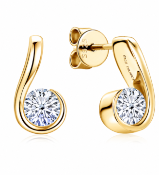 Nerine Studs gold-tone moissanite earrings shown from the front and back