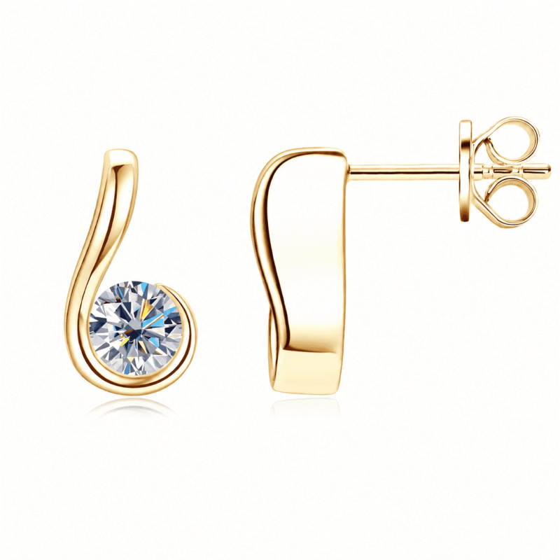 glamavera-nerine-studs-gold-front-side-view Gold-tone Nerine Studs moissanite earrings shown from the front and side