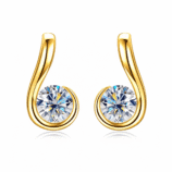GLAMAVERA Nerine Studs gold-tone moissanite curl earrings, front view