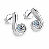 Sterling silver Nerine Studs with round moissanite stone in an angled detail view