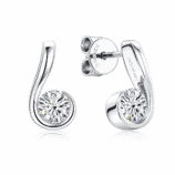Orecchini a bottone Nerine con moissanite a forma di ricciolo in argento sterling 925, vista frontale e posteriore