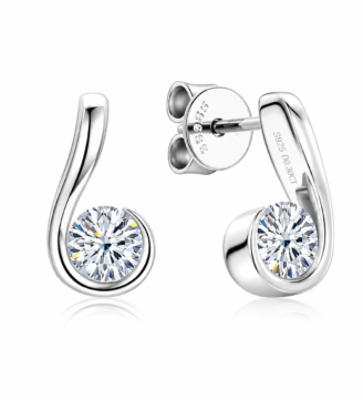glamavera-nerine-studs-silver-front-back-view Nerine Studs moissanite curl earrings in 925 sterling silver, front and back view