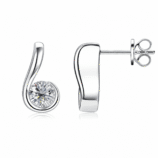 Nerine Studs moissanite curl earrings in 925 sterling silver, front and side view