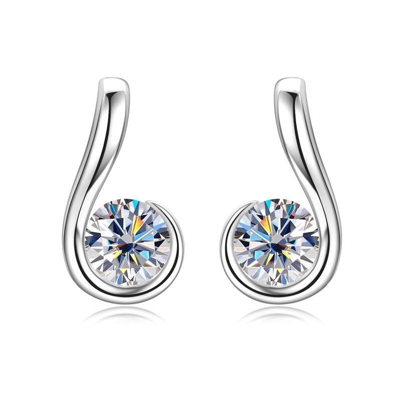 glamavera-nerine-studs-silver-front-view GLAMAVERA Nerine Studs moissanite curl earrings in 925 sterling silver, front view