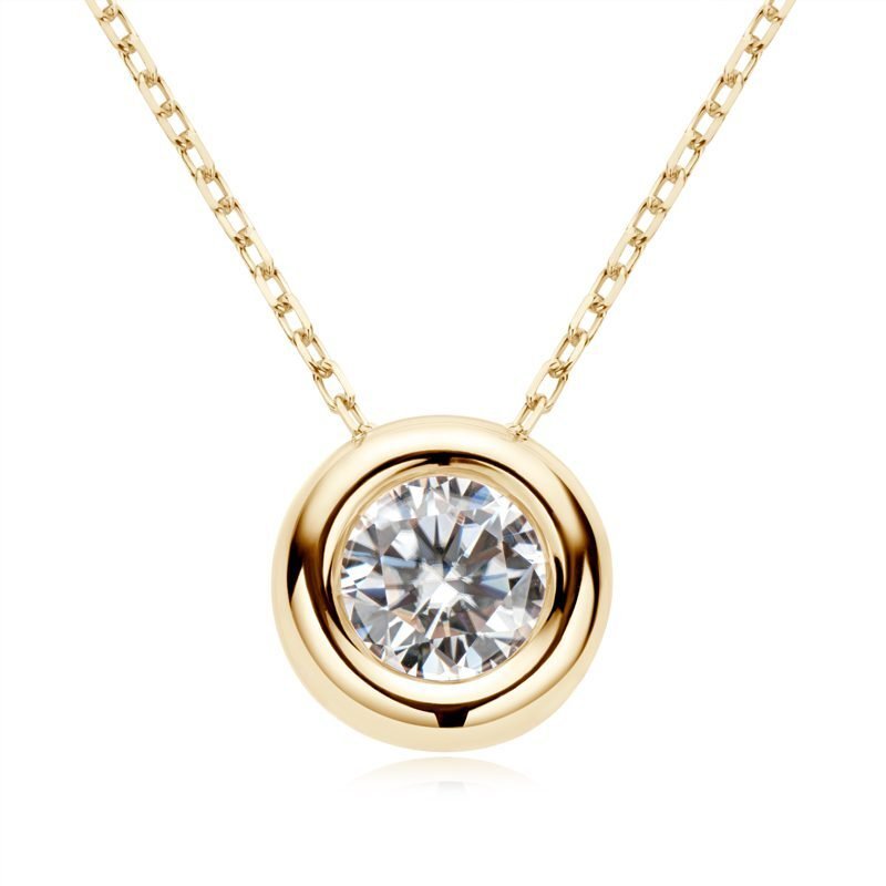 Front view of the yellow gold Torvane 1CT moissanite bubble necklace