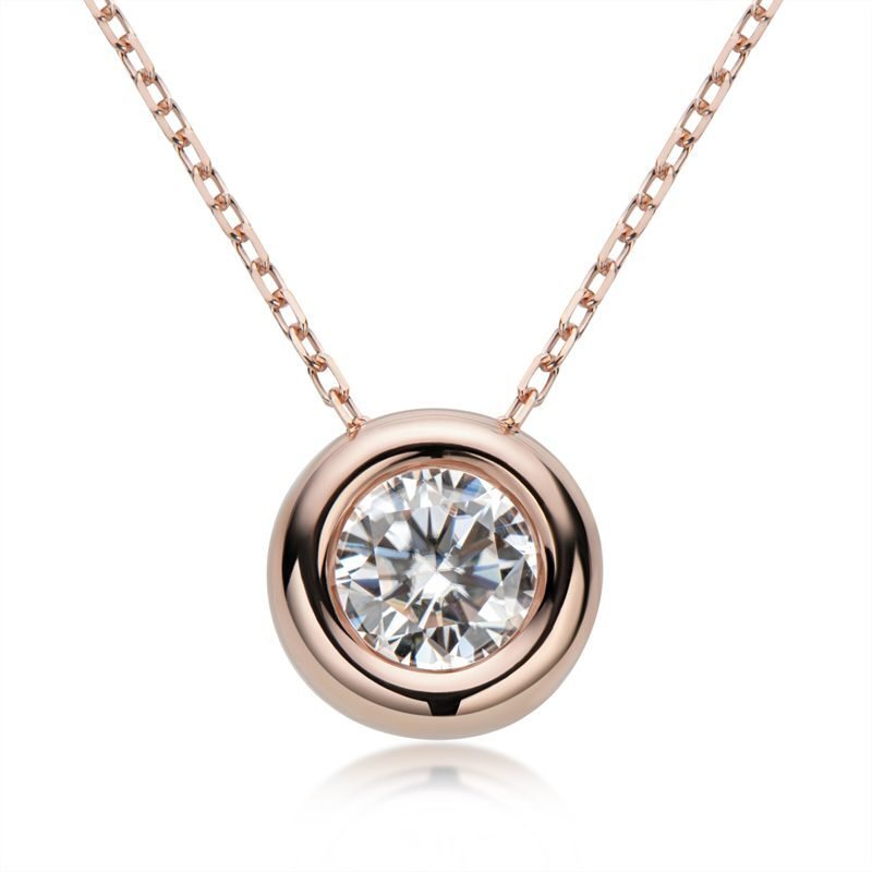Front view of the rose gold Torvane 1CT moissanite bubble necklace