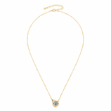 Full view of the gold Velrose Droplet Necklace with an adjustable chain and round moissanite pendant.