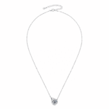 Full view of the silver Velrose Droplet Necklace with an adjustable chain and round moissanite pendant.