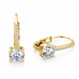 Angled view of Rivane Drops gold-tone moissanite leverback earrings in 925 sterling silver