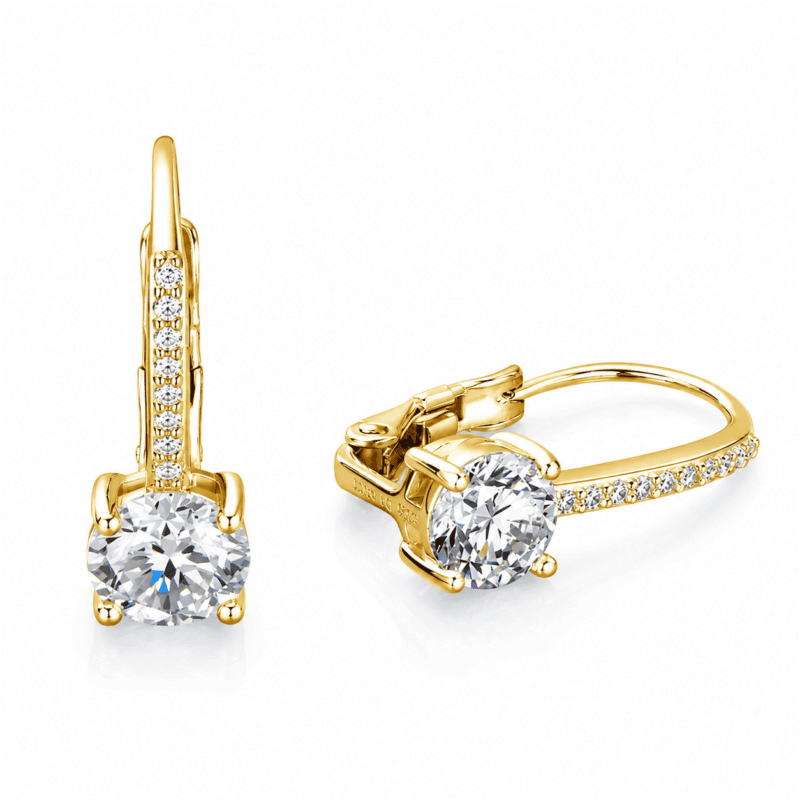 rivane-drops-gold-moissanite-earrings-angled-view Angled view of Rivane Drops gold-tone moissanite leverback earrings in 925 sterling silver