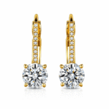 Front view of Rivane Drops gold-tone leverback earrings with round moissanite stones