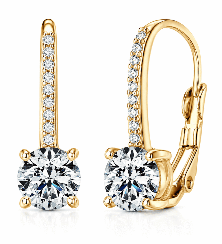 Pendientes «Rivane Drops» aislados, en tono dorado, con moissanita y cierre de palanca