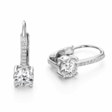 Angled product view of Rivane Drops moissanite leverback earrings in polished sterling silver