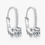 Rivane Drops moissanite leverback earrings in polished 925 sterling silver on a white background