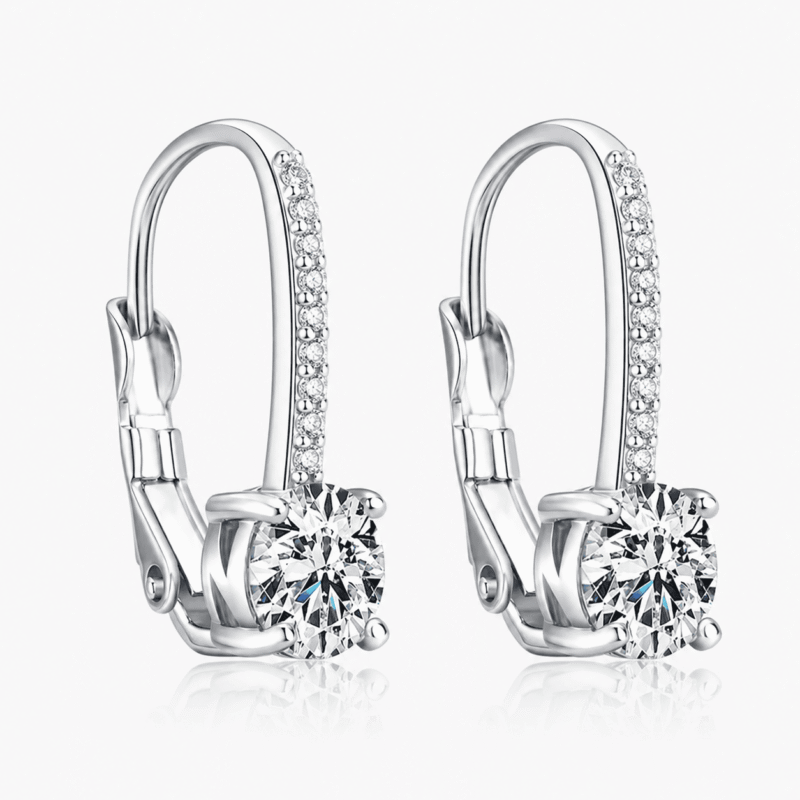 rivane-drops-silver-moissanite-leverback-earrings-pair Rivane Drops moissanite leverback earrings in polished 925 sterling silver on a white background