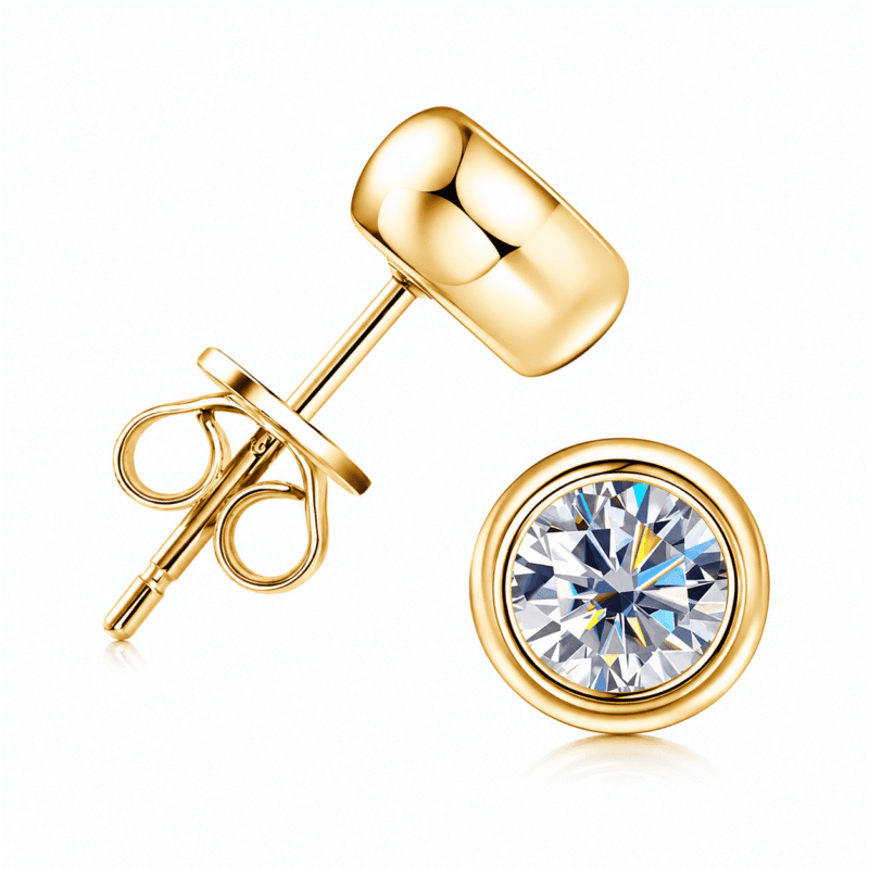 torvane-studs-gold-tone-angled-detail Angled close-up of Torvane gold-tone moissanite bubble stud earrings