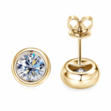 Front and back view of Torvane gold-tone moissanite bubble stud earrings
