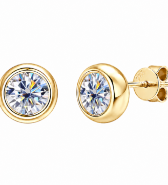 Front and side view of Torvane gold-tone moissanite bubble stud earring