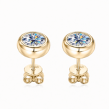 Rear view of Torvane gold-tone moissanite stud earrings showing the posts and butterfly backs