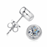 Angled close-up of Torvane silver moissanite bubble stud earrings