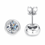 Front and back view of Torvane silver moissanite stud earrings with S925 marking