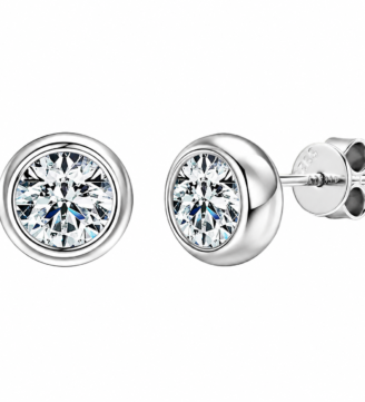 torvane-studs-silver-front-and-side-view Front and side view of Torvane moissanite bubble stud earrings in polished 925 sterling silver