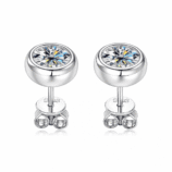 Pair of Torvane silver moissanite stud earrings shown from a raised rear angle