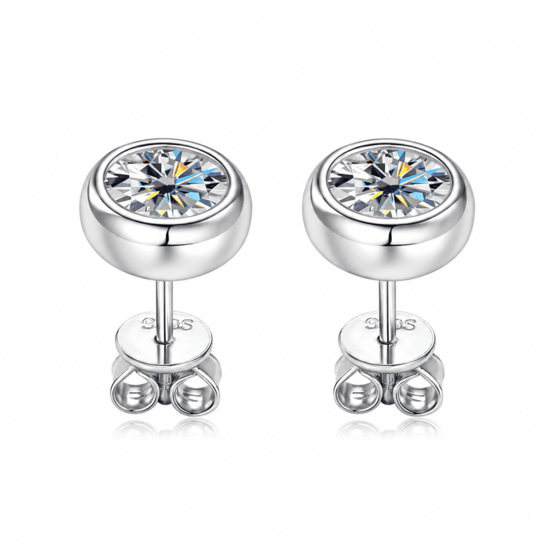 torvane-studs-silver-pair-rear-angle Pair of Torvane silver moissanite stud earrings shown from a raised rear angle